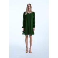 Long Sleeve Green Wave Hem Dress