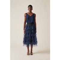 James Lakeland Women's Organza Ruffle Navy Skirt | Size: 14