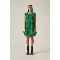 Dotted-Flower Mini Green Dress