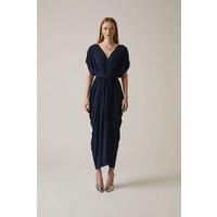 Draped Maxi Navy Dress