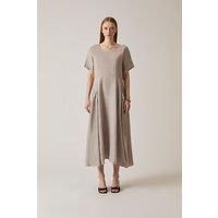 Linen Taupe Pocket Midi Dress