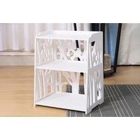 Rustic Small White Bedside Table with Carved Detail and 3 Shelves