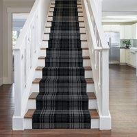 runrug Black Tartan Stair Carpet Runner | Size: 70 cm x 450 cm