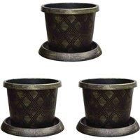 Easy to Use Stylish Large Patio Pot & Saucer Stunning black and gold lattice effect Ideal for planting flower plugs shrub and vegetables 3 x 39cm Pots and Saucers by Thompson and Morgan