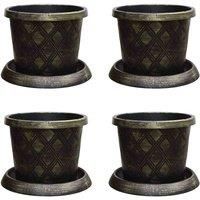 4 Large Garden Patio Planters Modern Display Pot & Saucer Stunning black and gold lattice effect Ideal for planting flower plugs shrub and vegetables 4 x 39cm Pots and Saucers by Thompson and Morgan