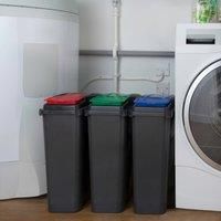 Wham 3 Piece 25L Plastic Recycle Bin Graphite/Assorted (Red/Blue/Green Lids)
