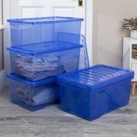 Wham Crystal 5x 45L Plastic Storage Boxes with Lids (45 Litres, Pack of 5, Spectrum Blue)