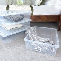 Wham Crystal 46L Plastic Storage Box With Lid - Pack of 4, Under Bed Storage, Clear, Large, Stackable, Strong (4x 46 Litre) Made in UK
