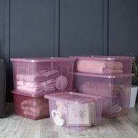 Wham Crystal Multi Size Box and Lid Set of 5 Dusky Orchid, Pink