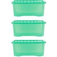 Wham Crystal 45L Storage Box and Lid Set Of 3 - Tint Leprechaun Green