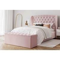 Pink Upholstered Eva Plush Winged Bed Frame with Mattress & Ottoman Box
