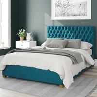 Aspire Monroe Upholstered Ottoman Bed Velvet Teal Single