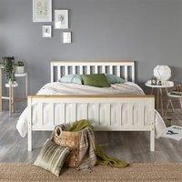 Aspire Beds Atlantic Solid Wood White Shaker Bed Frame with Natural Wood Highlights (Small Double (120 x 190 cm))