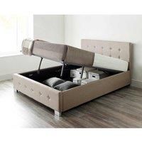 Aspire Furniture Ottoman Bed King Size Beige Linen & Double Comfort Eco Mattress