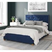 Ottoman - Buttoned with Studded Band - Plush Velvet - Navy - 46