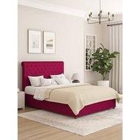 Aspire Zahra Velvet Ottoman Bedframe With Memory Mattress - Berry - Bed Frame With Memory Mattress