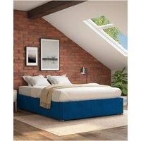Aspire Furniture Aspire Platform Ottoman Bed Flat Packed Frame Plush Navy Size Small Double, Blue
