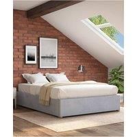 Aspire Furniture Aspire Platform Ottoman Bed Flat Packed Frame Plush Light Silver Size Small Double, Silver