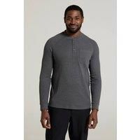 Mountain Warehouse Selby Mens Waffle Henley Tee - Cotton Lightweight Shirt - Autumn Winter Walking & Outdoors Charcoal M