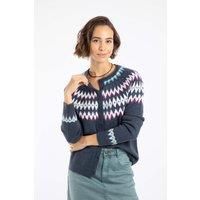 Weird Fish Women's Hatty Fair Isle Cardigan Sweater in Navy | Size: 16