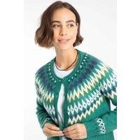 Weird Fish Women's Hatty Fair Isle Cardigan Sweater in Green | Size: 8