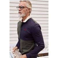 Weird Fish Men's Lyon Cotton Colour Block Rugby Shirt in Dark Green | Size: 3XL