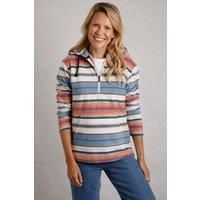 Weird Fish Lana 1/4 Zip Stripe Microfleece Hoodie Ecru Size 8