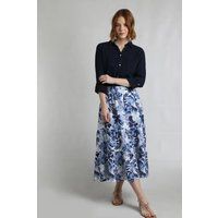 Weird Fish Harini Organic Cotton Double Cloth Printed Midi Skirt Estate Blue Size 18