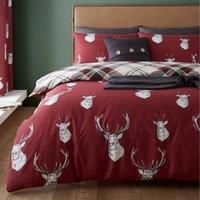 Catherine Lansfield Munro Stag Check Easy Care Single Duvet Set Red