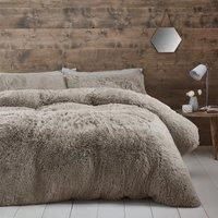Natural Catherine Lansfield Cuddly Deep Pile Faux Fur Cosy Duvet Cover Set