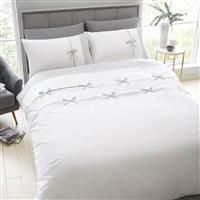 Catherine Lansfield Milo Bow Easy Care King Duvet Set White