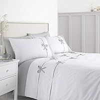 Catherine Lansfield Milo Bow Easy Care Super King Duvet Set White