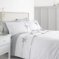 Catherine Lansfield Milo Bow Pleated Duvet Cover Bedding Set White