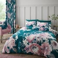 Catherine Lansfield Shrewsbury Digital Print Velvet Pinsonic Super King Duvet Set Teal