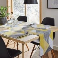 Catherine Lansfield Dining Larsson Geo Cotton 33x220 cm Table Runner Ochre Yellow