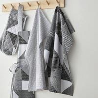 Catherine Lansfield Kitchen Larsson Geo Cotton 50x70 cm Tea Towels Pair Grey
