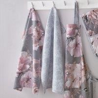 Catherine Lansfield Dramatic Floral 100% Cotton Tea Towel, Grey, 2 Pack