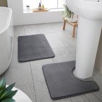Catherine Lansfield Bathroom Anti-Bacterial Memory Foam Bathmat And Pedestal Mat Set Charcoal