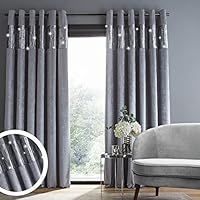 Catherine Lansfield Crushed Velvet Glamour Sequin Eyelet 46X90 Inch Curtains Grey