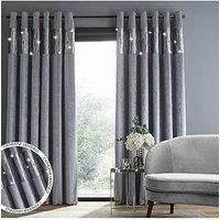 Catherine Lansfield Crushed Velvet Glamour Sequin Eyelet 90X90 Inch Curtains Grey