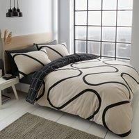 Catherine Lansfield Linear Curve Geometric Easy Care Duvet Set, Black, Single Duvet Set