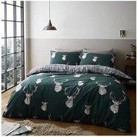 Catherine Lansfield Bedding Stag Check King Duvet Cover Set with Pillowcases Green