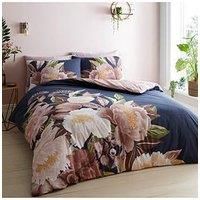 Catherine Lansfield Bedding Opulent Floral Single Duvet Cover Set With Pillowcase Navy