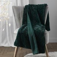 Catherine Lansfield Downstairs Cosy Diamond Faux Fur Soft 130x170cm Blanket Throw Bottle Green