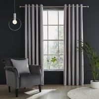 Catherine Lansfield Linear Geo Jacquard 46x72 Inch Eyelet Curtains Two Panels Silver Grey
