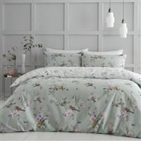 Catherine Lansfield Songbird Reversible Duvet Cover Set Sage Green - Db