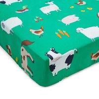Catherine Lansfield Kids Bedroom Farmyard Animals Junior Fitted Sheet 15cm Depth Green