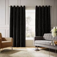 Hyperion Selene Luxury Chenille Weighted Thermal Eyelet Cur Pair Black 90.16cm Width x 183cm Drop