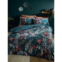 Catherine Lansfield Bedding Tropical Floral Birds Single Duvet Cover Set with Pillowcase Green