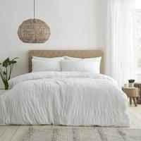 Catherine Lansfield Bedding Seersucker Double Duvet Cover Set with Pillowcases White
